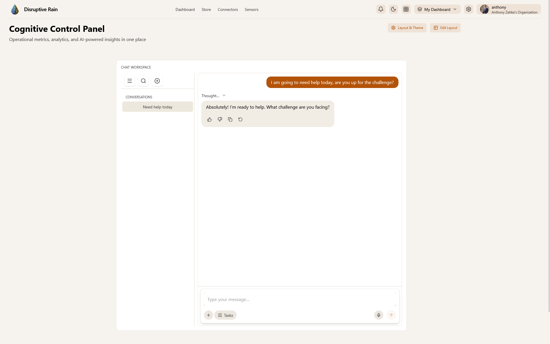 AI agent chat conversation on the dashboard